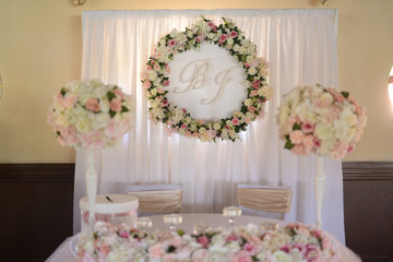 Beautiful decoration for the wedding. Flowers and romance