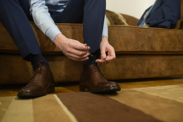 Fototapeta premium A businessman is preparing for a meeting with clients