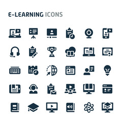 E-learning Vector Icon Set. Fillio Black Icon Series.