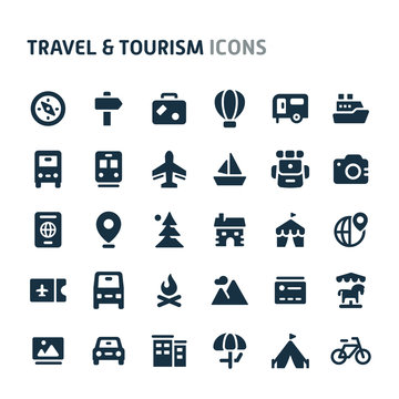 Travel & Tourism Vector Icon Set. Fillio Black Icon Series.