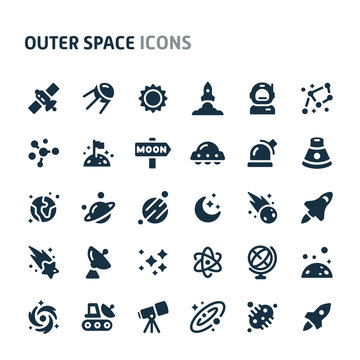 Outer Space Vector Icon Set. Fillio Black Icon Series.