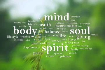 Foto op Plexiglas Body Mind Soul Spirit, Motivational Words Quotes Concept © airdone