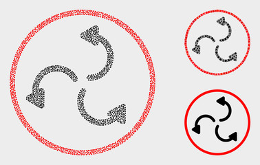 Pixelated and mosaic cyclone arrows icons. Vector icon of cyclone arrows composed of scattered round points. Other pictogram is composed from small rectangles.