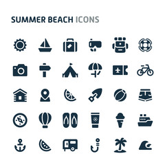 Summer Beach Vector Icon Set. Fillio Black Icon Series.