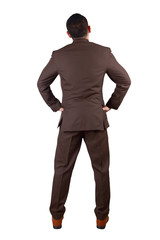 Rear View of of businessman. Full Body Portrait Isolated on White