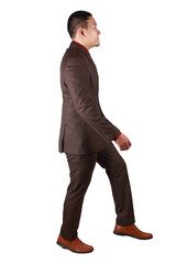 Full Body Portrait of Asian Businessman Walking, Side View Profile