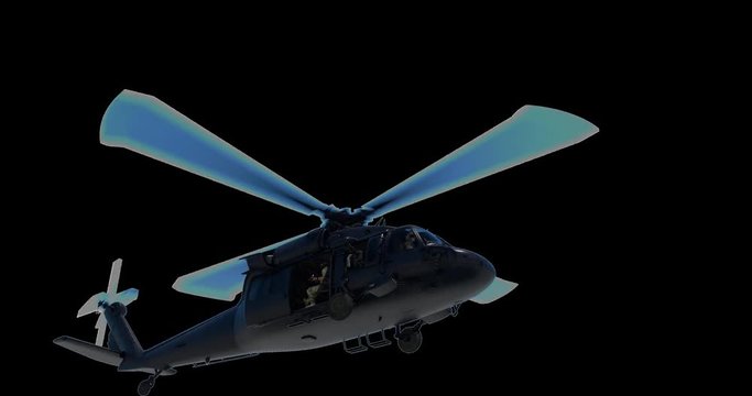 UH-60 Black Hawk realistic 3d animation. Realistic reflections, shadows and motion. With alpha channel