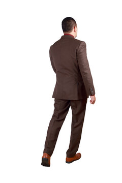 Full Body Portrait of Asian Businessman Walking, Rear View