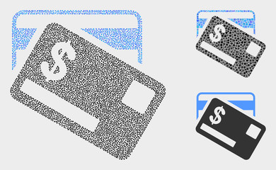 Dotted and mosaic dollar bank cards icons. Vector icon of dollar bank cards formed of randomized circle pixels. Other pictogram is organized from square pixels.
