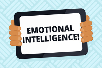 Handwriting text writing Emotional Intelligence. Conceptual photo Ability to identify and analysisage own and other emotions Color Tablet Smartphone with Blank Screen Handheld from the Back of Gadget