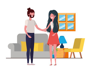 young couple dancing in living room character