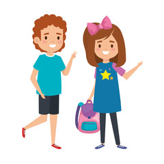 happy little students couple characters