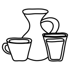 jar canteen with cup beverage and water glass