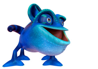 chameleon cartoon is happy and funny face in a white background side view © DM7
