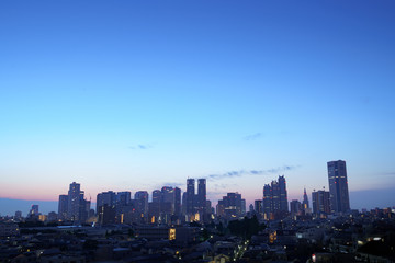 東京・新宿・高層ビル群・朝