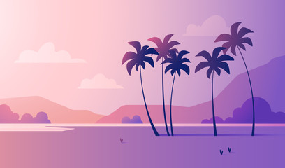 Fototapeta na wymiar Summer landscape illustration with palms