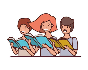 group of student with reading book in the hands