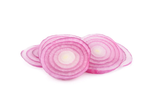 sliced fresh shallot on white background