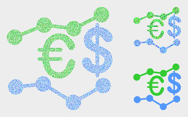 Dot and mosaic financial trends icons. Vector icon of financial trends composed of randomized spheric elements. Other pictogram is composed from elements.