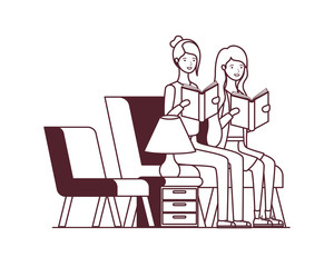 silhouette of women with book in hands in living room