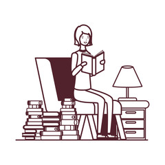 silhouette of woman with book in hands in living room