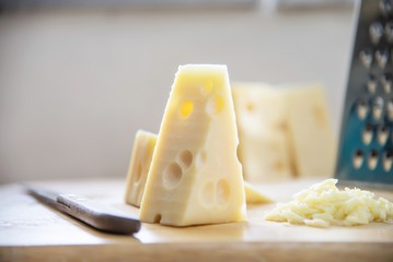 Beautiful cheeses in the kitchen - cheese food preparing concept