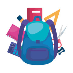 school bag with supplies icons