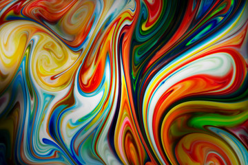 Colorful liquid paints mixed together creating abstract