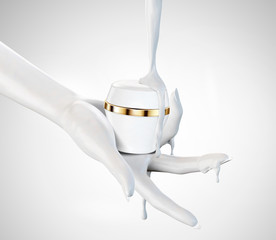 Hand holding cream jar