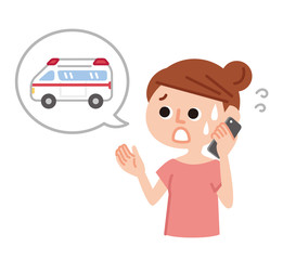 救急車を呼ぶ女性 © Miyuki Omori