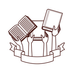 pattern of hands with books in white background