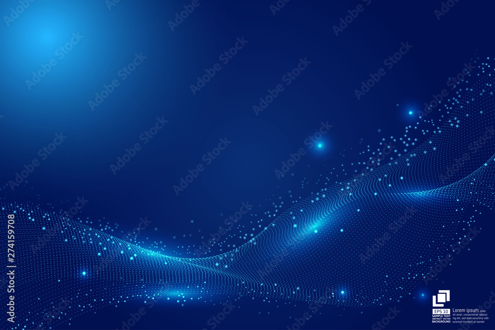 Wall mural blue particle line wave abstract technology background modern design with copy space, vector illustr
