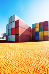 Containers box from Cargo freight ship for import export,logistic concept