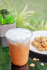 Thai milk tea in glass plastic