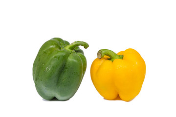 fresh green and yellow bell peppers with water drop