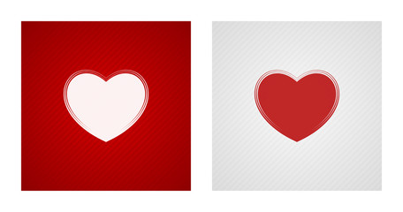 Heart sketches on red and white backgrounds