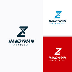 Handyman services Logo vector design, Letter Z Hammer Logo
