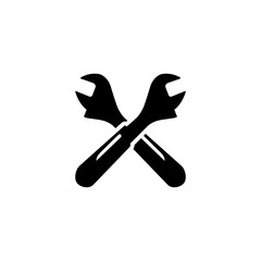 Wrench Crossed Icon In Flat Style For App, UI, Websites. Black Spanner Icon Vector Illustration.