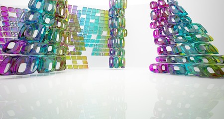 Abstract white and colored gradient glasses interior  with window. 3D illustration and rendering.