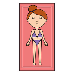 beautiful woman with swimsuit tanning in towel