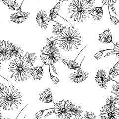 Flower graphic design. Cute seamless vector tile pattern. Retro vintage. line chamomile design.