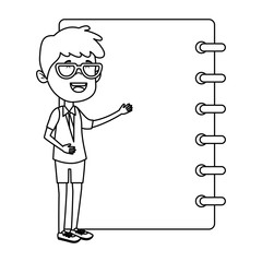 happy student boy with notebook supply