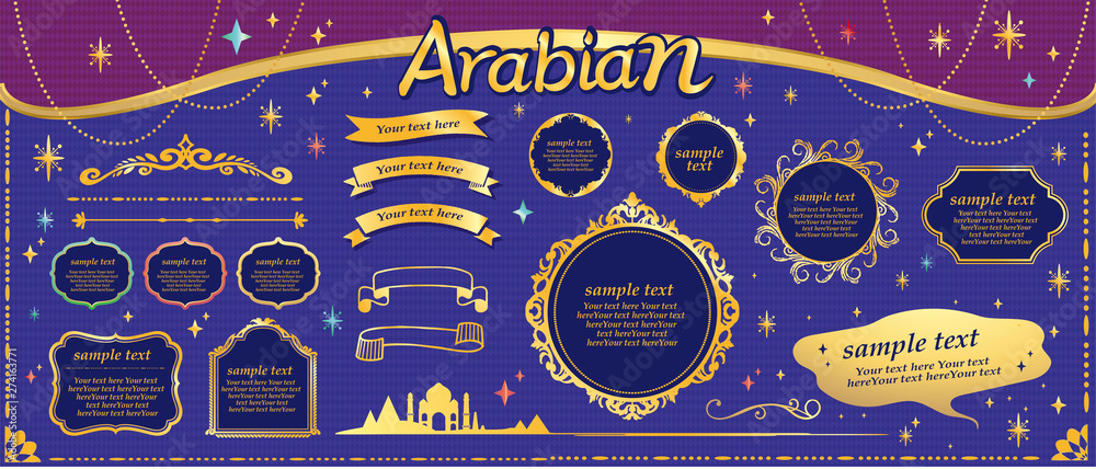 Wall mural Gold frame design in vector format, arabic style, dream and magic image,