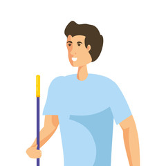 Isolated man cartoon cleaning design