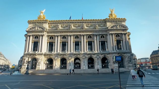 Hyperlapse of Palais or Opera Garnier & The National Academy of Music in Paris France. It is a 1979-seat opera house which was built from 1861 to 1875 for the Paris Opera