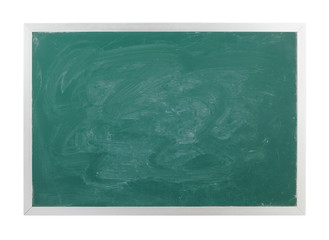 Blank green chalkboard isolated, school board on white background