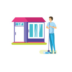 Isolated man cartoon cleaning design