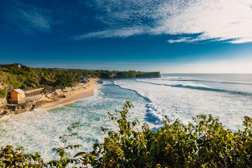 Waves in ocean. Beach break wave on sandy beach