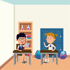 little students couple in the school scene