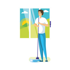 Isolated man cartoon cleaning design